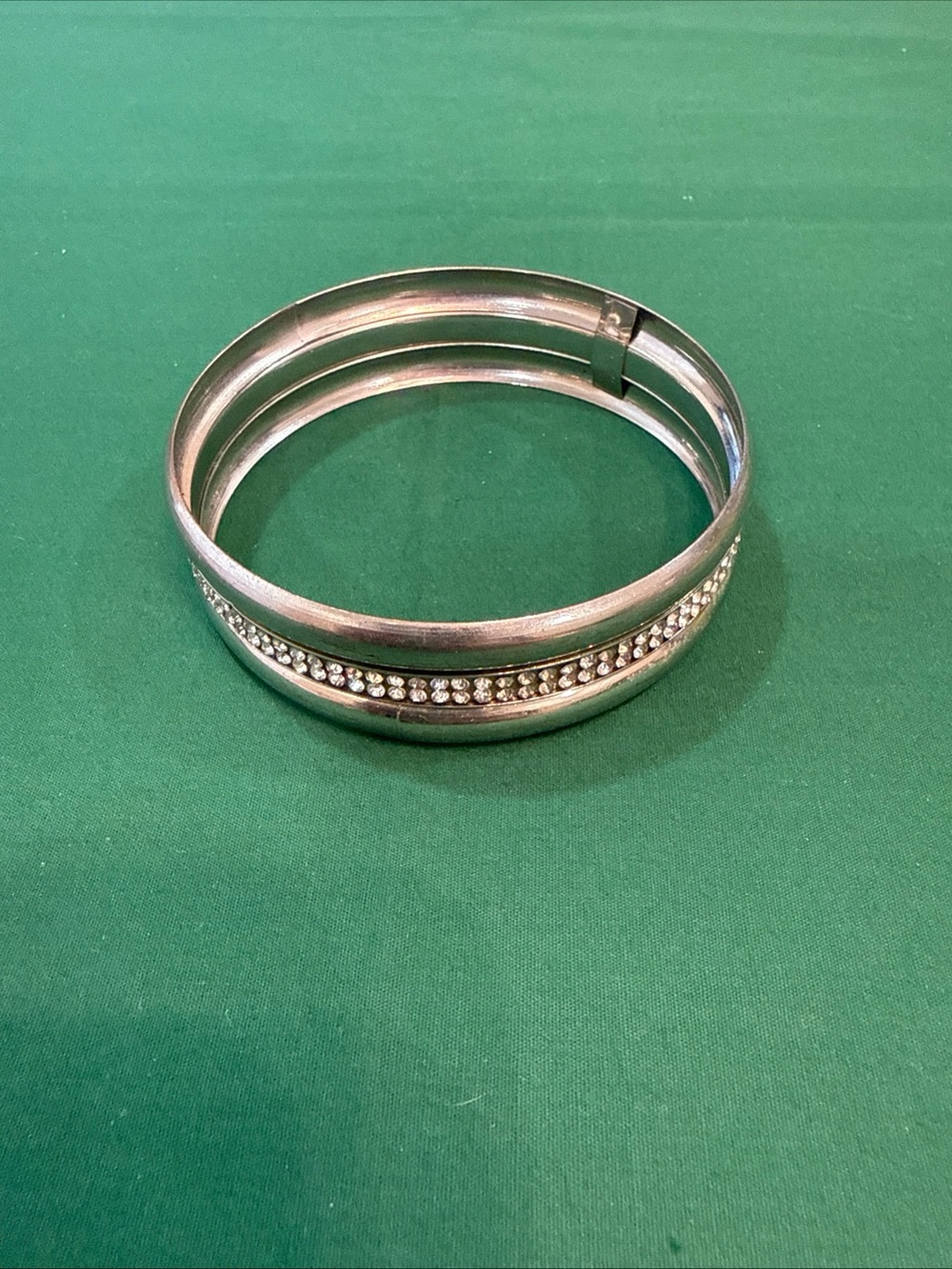 SilverTone Multi and Bangle Bracelet W/Central Row Of Small Clear Rhinestones 4E